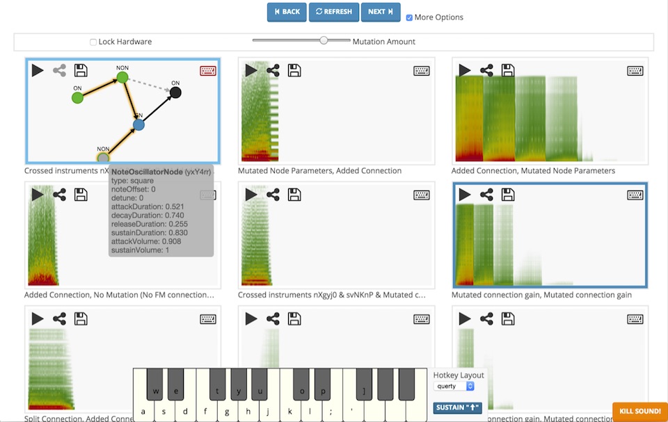 Previewing evolved instruments