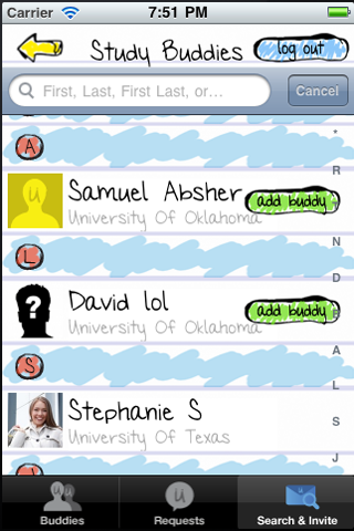 The Studyo app showing a user's study buddies
