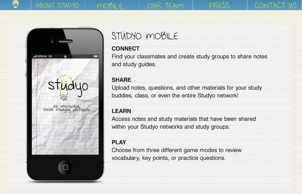 The web version of the Studyo app